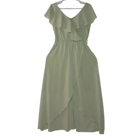 Mint green v-neck ruffle wrap front elastic waist maxi dress by BTFBM M. - Picture 5 of 7